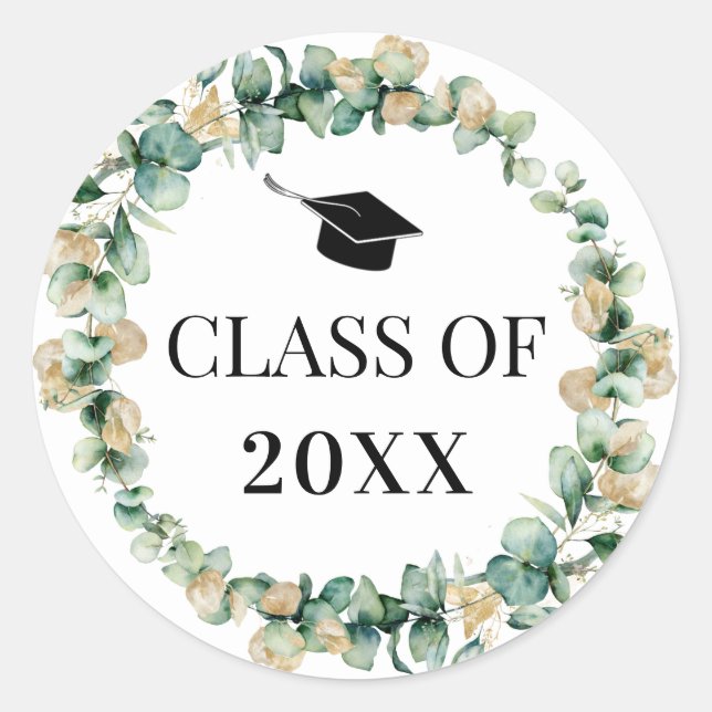 Sticker Rond Classe de 2021 Eucalyptus Botanical Graduation (Devant)