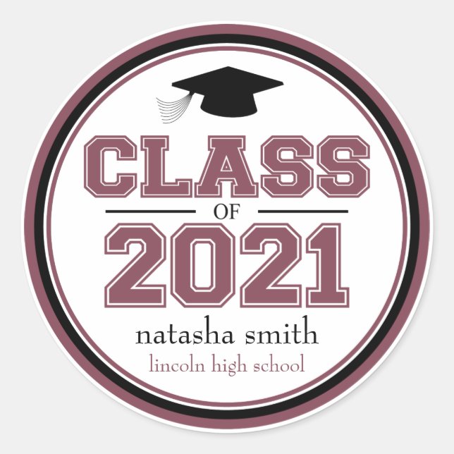 Sticker Rond Classe De 2021 Faveur De Graduation (Maroon) (Devant)