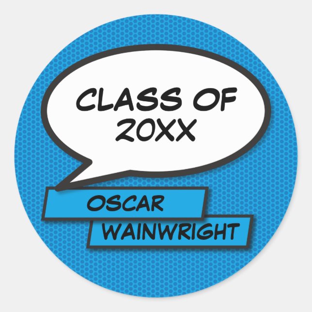 Sticker Rond Classe de 2021 Graduation Fun Modern Blue (Devant)
