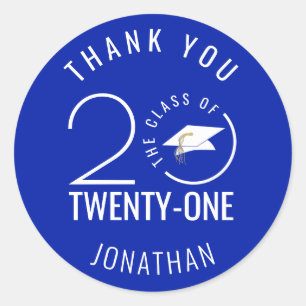 Sticker Rond CLASSE DE 2021 MERCI de graduation Royal Blue