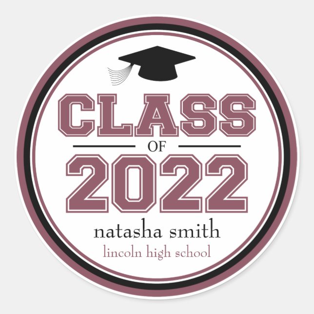Sticker Rond Classe De 2022 Faveur De Graduation (Maroon) (Devant)