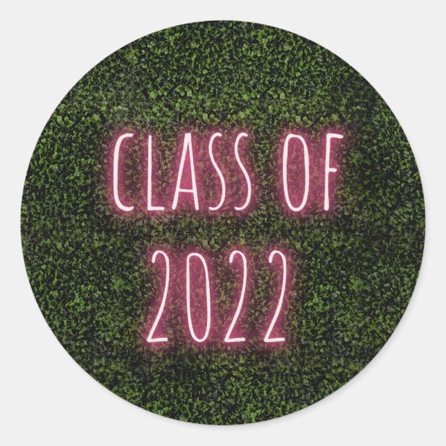 Sticker Rond Classe de 2022 Neon Print Greenery Graduation Clas (Devant)