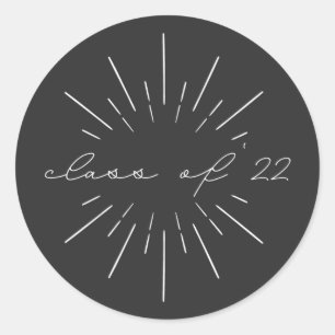 Sticker Rond Classe de 2022 White Script Line Art Graduation