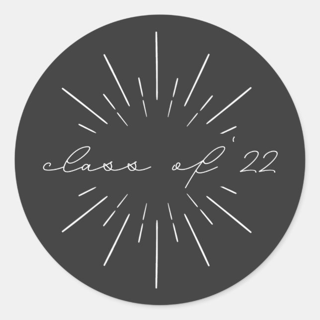 Sticker Rond Classe de 2022 White Script Line Art Graduation (Devant)