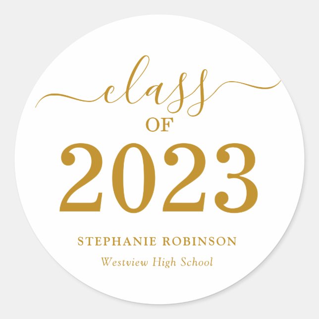 Sticker Rond Classe de 2023 Gold Script Graduation (Devant)