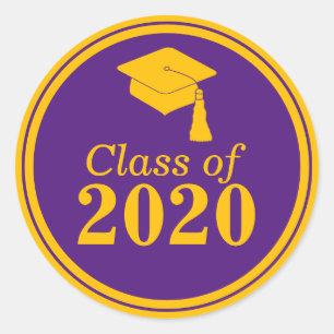 Sticker Rond Classe de 2023 Purple Gold Graduation