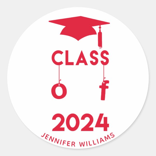 Sticker Rond Classe de 2024 - Graduation Rouge personnalisée (Devant)