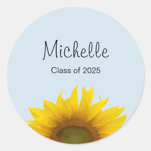 Sticker Rond Classe de 2024 Graduation Sunflower Blue (Devant)