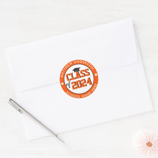 Sticker Rond Classe de 2024 Orange Graduate Graduate (Enveloppe)