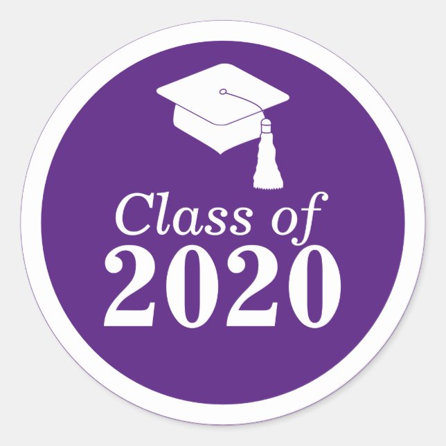 Sticker Rond Classe de 2024 Purple White Graduation (Devant)