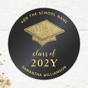 Sticker Rond Classe de 2025 Graduate Black and Gold Graduation