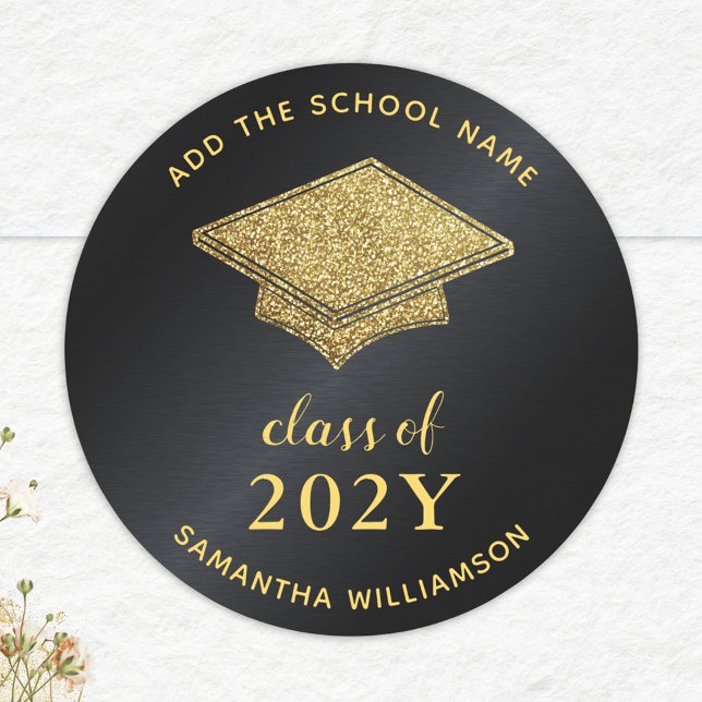 Sticker Rond Classe de 2025 Graduate Black and Gold Graduation (Créateur téléchargé)