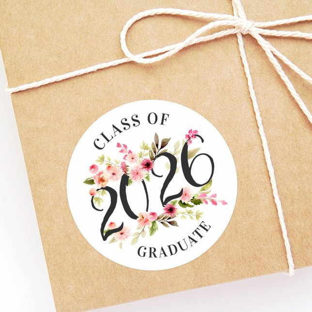 Sticker Rond Classe de 2025 Graduate Pink Floral Graduation (Créateur téléchargé)