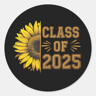 Sticker Rond Classe De 2025 Graduate Sunflower Graduation