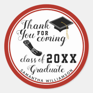 Sticker Rond Classe de 2025 Graduate White Red Black Merci