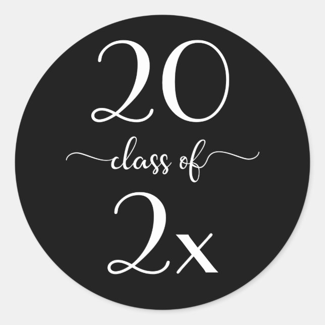 Sticker Rond Classe de 2025 Modern Script Black White Graduatio (Devant)