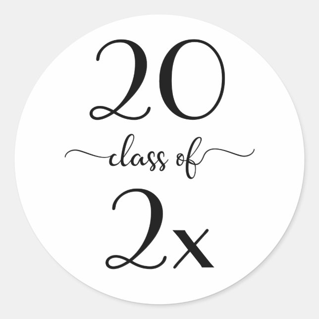 Sticker Rond Classe de 2025 Modern Script White Black Graduatio (Devant)