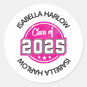 Sticker Rond Classe de 2025 Pink Graduate Name