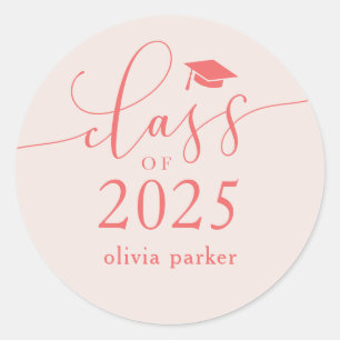 Sticker Rond Classe de 2025 Pink Graduation Party Favor