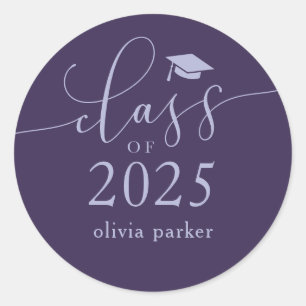 Sticker Rond Classe de 2025 Purple Graduation Party Favor