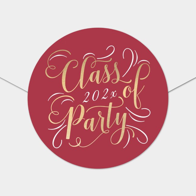 Sticker Rond Classe de 2025 Red Gold Graduation Party Photo (Créateur téléchargé)