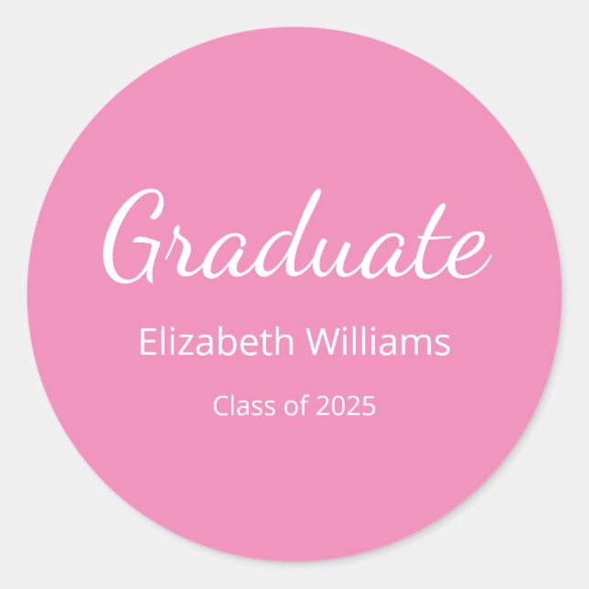 Sticker Rond Classe de 2025 Script Girly Pink Graduation (Devant)