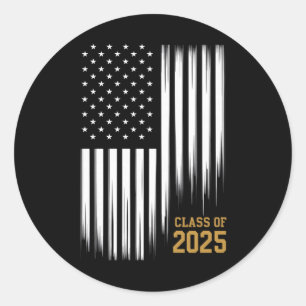 Sticker Rond Classe De 2025 Senior American Flag Graduation