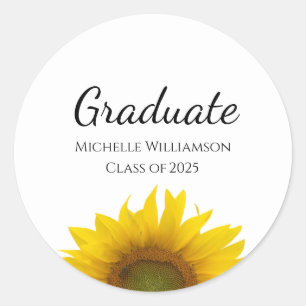 Sticker Rond Classe de 2025 Sunflower Jaune Graduation