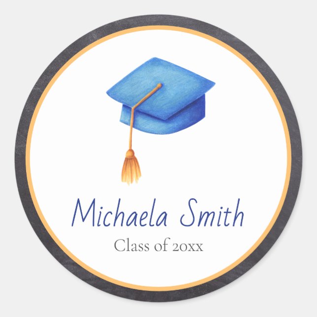 Sticker Rond Classe de Bleu clair Bleu Barrière avec Tassel (Devant)