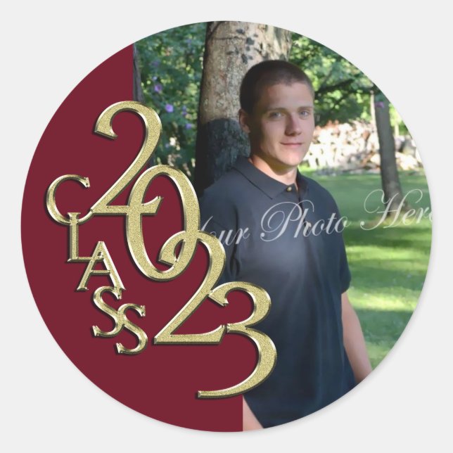 Sticker Rond Classe de Burgundy and Gold Graduation Classic 202 (Devant)