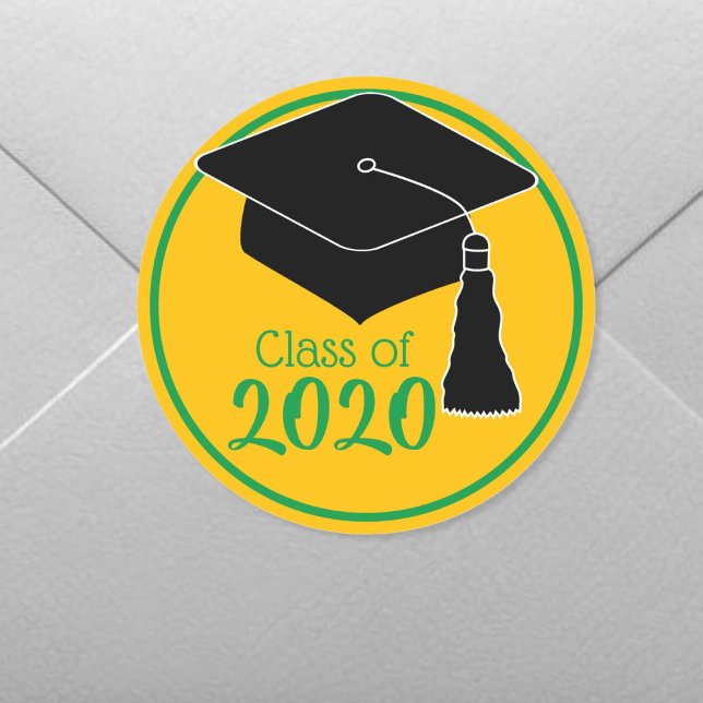 Sticker Rond Classe de Casquette de 2e année 2024 Vert et Or (Créateur téléchargé)