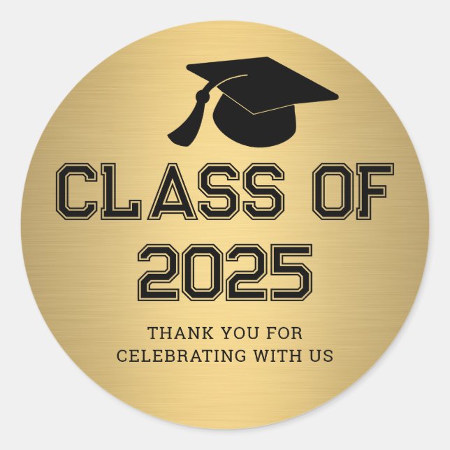 Sticker Rond Classe de Casquette diplômé 2025 | Or Merci (Devant)