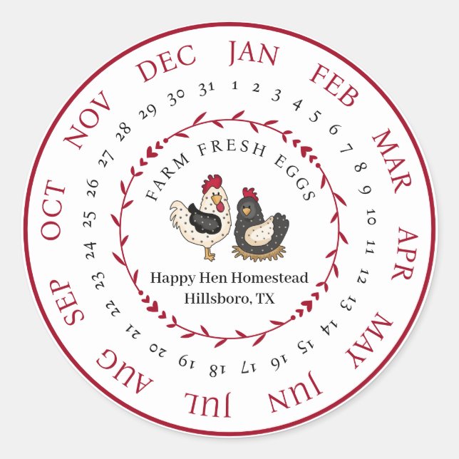 Sticker Rond Classe de date de mise à disposition d'oeufs frais (Devant)