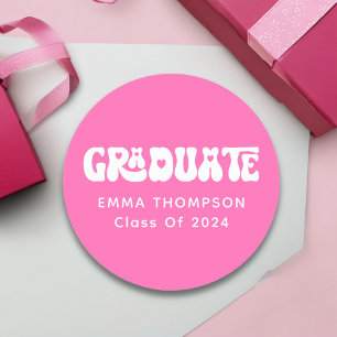 Sticker Rond Classe De Diplômés Rétro Hot Pink De 2024
