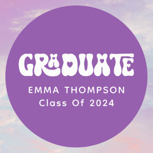 Sticker Rond Classe De Diplômés Rétro Purple De 2024