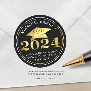 Sticker Rond Classe de fin d'études de 2024 Gold Foil Adresse d