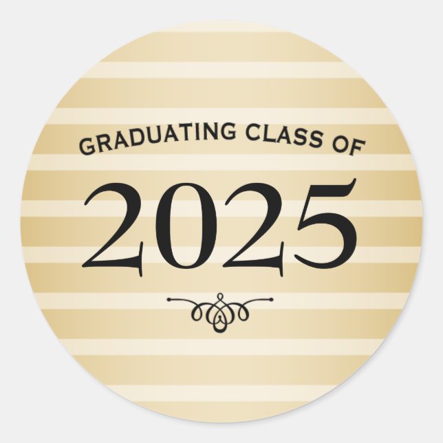 Sticker Rond Classe de fin d'études de 2025 Gold Striped (Devant)