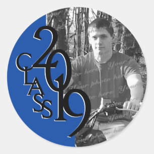 Sticker Rond Classe de Graduation Blue 2019 avec photo