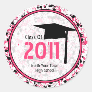 Sticker Rond Classe De Graduation De 2011 Paint Rose & Noir