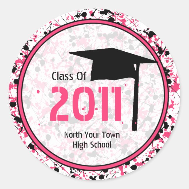 Sticker Rond Classe De Graduation De 2011 Paint Rose & Noir (Devant)