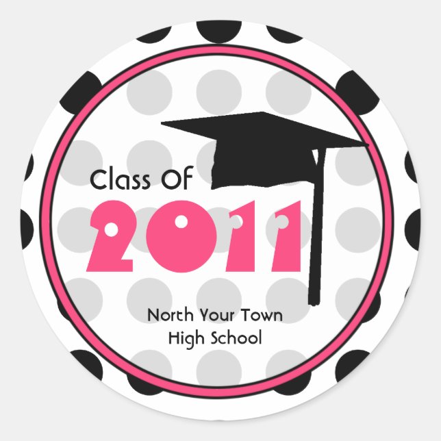 Sticker Rond Classe De Graduation De 2011 Polka Dot & Pink (Devant)