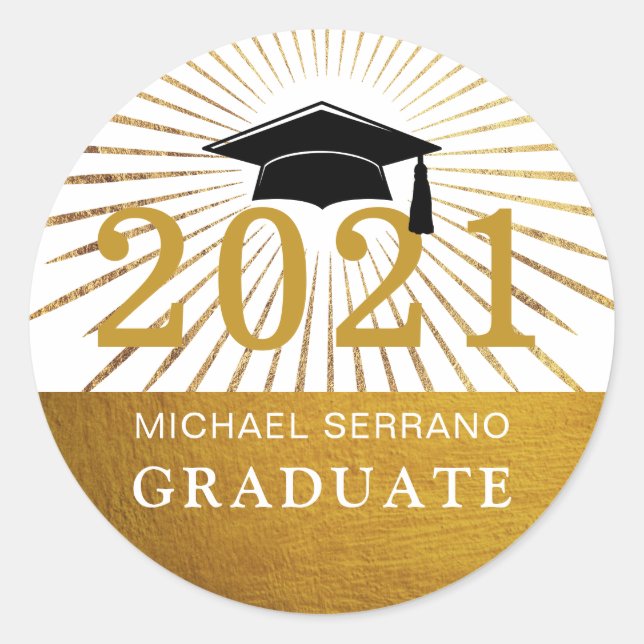 Sticker Rond Classe De Graduation De 2021 Gold Foil Graduate (Devant)