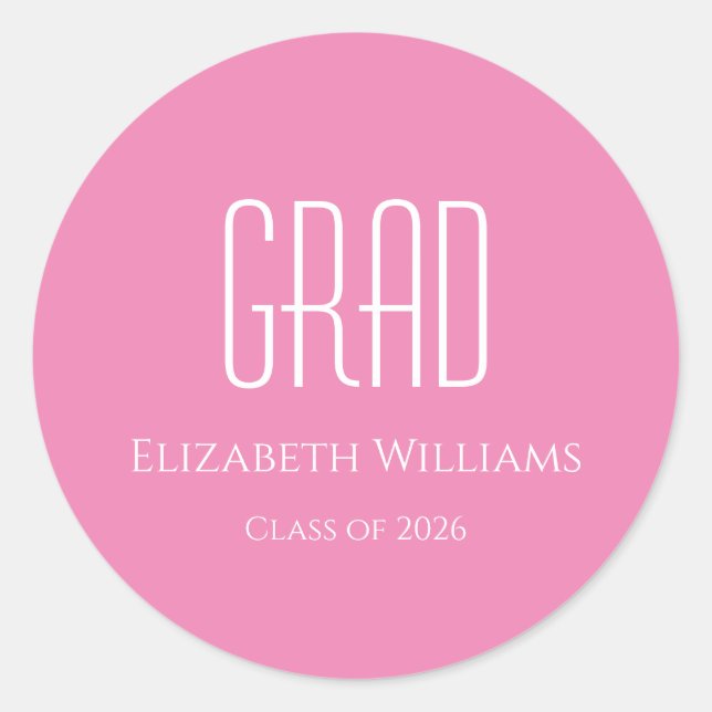Sticker Rond Classe de Graduation de 2025 Pink Minimalist (Devant)