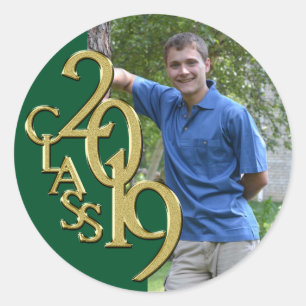 Sticker Rond Classe de Graduation Green and Gold 2019 avec phot
