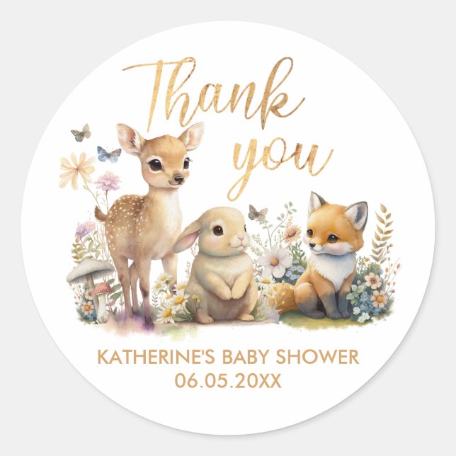 Sticker Rond Classe de Merci de Baby shower de bois doux (Devant)