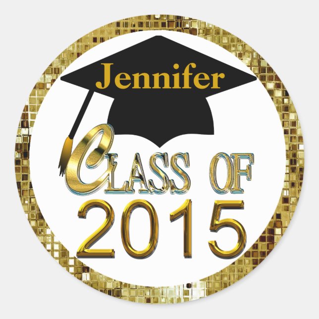 Sticker Rond Classe De Phoques De Graduation D'Or Sparkling 201 (Devant)