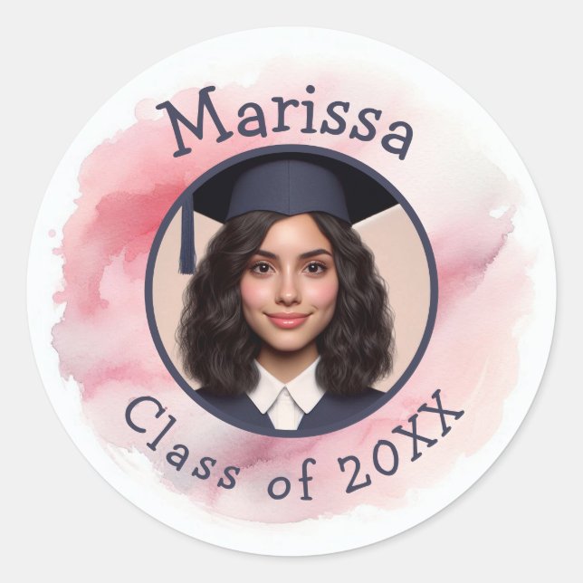 Sticker Rond Classe de photo de grade Année et nom personnalisé (Devant)