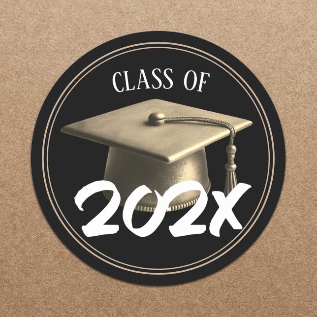 Sticker Rond Classe de plafond de diplôme de 2024 Noir et or mo (Créateur téléchargé)