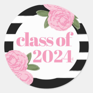 Sticker Rond Classe de Roses roses roses 2024 Noir + Blancs