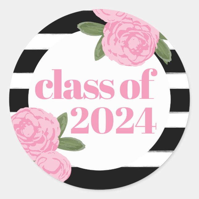 Sticker Rond Classe de Roses roses roses 2024 Noir + Blancs (Devant)